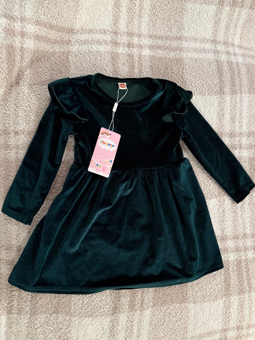 Girls' Velvet Long-Sleeve Party Dress - Green